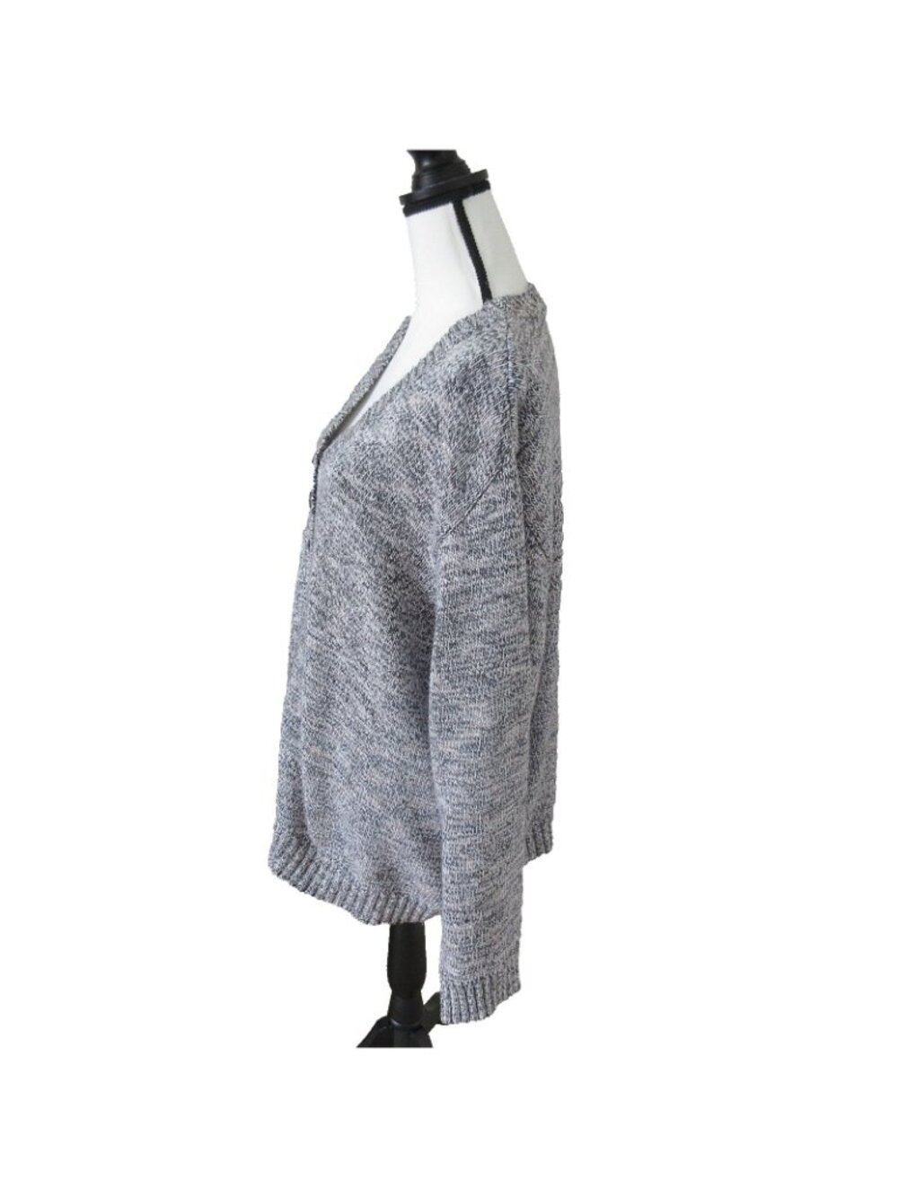 Karen Scott Womens 3X Marled Grey Henley Pullover Sweater V-Neck Cotton Blend - Picture 5 of 7